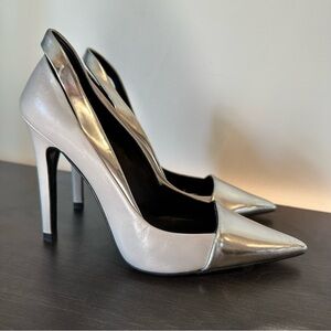 Zara Woman Pointed Toe Slingback Stiletto Pumps Heels Gray Silver sz 38